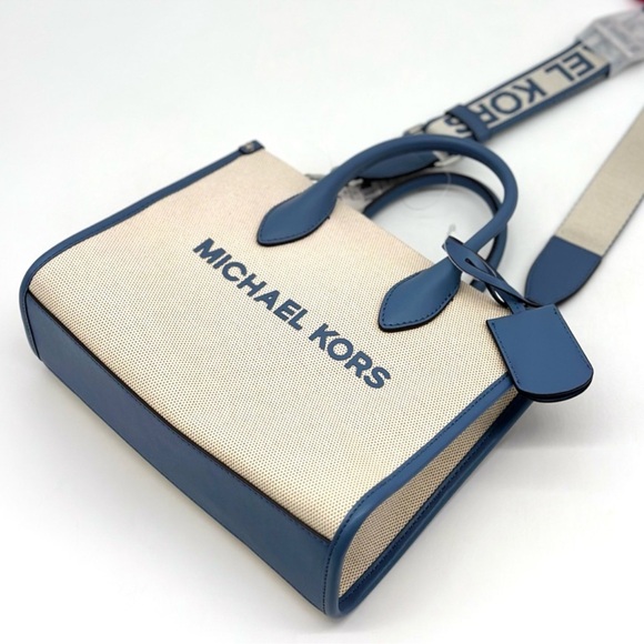 Michael Kors Mirella Small Pebbled Leather Crossbody Bag Denim Blue - Picture 7 of 13